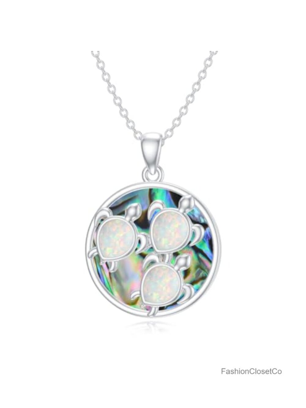 925 Sterling Silver Opal Turtle Pendant Necklace with Abalone Shell